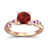 Garnet Ring In 18K Rose Gold With Amethyst And Lab Diamond Samana Round Modern Ring