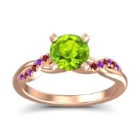 Peridot Ring In 18K Rose Gold With Amethyst And Garnet Samana Round Modern Ring