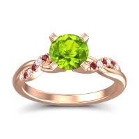 Peridot Ring In 18K Rose Gold With Diamond And Ruby Samana Round Modern Ring