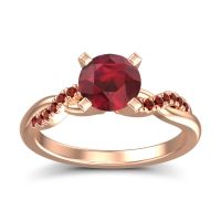 Lab Ruby Ring In 18K Rose Gold With Garnet Samana Round Modern Ring