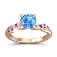 Swiss Blue Topaz Ring In 18K Rose Gold With Amethyst And Lab Diamond Samana Round Modern Ring