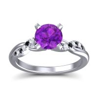 Amethyst Ring In Palladium With Black Onyx And Lab Diamond Samana Round Modern Ring