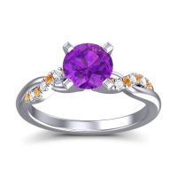 Amethyst Ring In Palladium With Citrine And Lab Diamond Samana Round Modern Ring