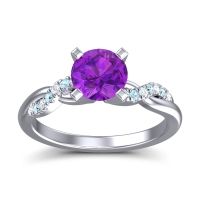 Amethyst Ring In Palladium With Diamond And Aquamarine Samana Round Modern Ring