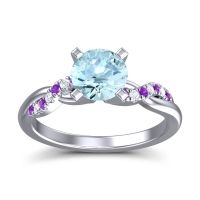 Aquamarine Engagement Ring In Palladium With Amethyst And Diamond - Samana Round Modern Ring