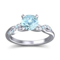 Aquamarine Engagement Ring In 14k White Gold With Diamond - Samana Round Modern Ring
