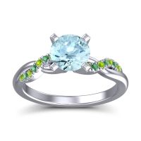 Aquamarine Ring In Palladium With Peridot And Emerald Samana Round Modern Ring