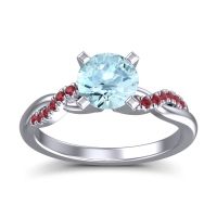 Aquamarine Ring In Palladium With Ruby Samana Round Modern Ring