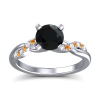 Black Onyx Ring In Palladium With Lab Diamond And Citrine Samana Round Modern Ring