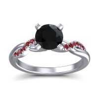 Black Onyx Ring In Palladium With Garnet And Ruby Samana Round Modern Ring