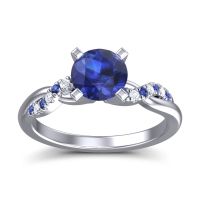 Lab Blue Sapphire Engagement Ring In Palladium With Blue Sapphire And Diamond - Samana Round Modern Ring