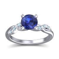 Lab Blue Sapphire Ring In Palladium With Diamond And Aquamarine Samana Round Modern Ring