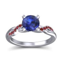 Lab Blue Sapphire Ring In Palladium With Ruby And Garnet Samana Round Modern Ring