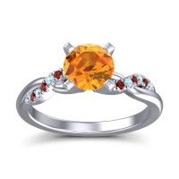 Citrine Ring In Palladium With Aquamarine And Garnet Samana Round Modern Ring