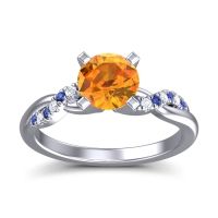 Citrine Engagement Ring In Palladium With Blue Sapphire And Diamond - Samana Round Modern Ring