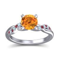 Citrine Ring In Palladium With Ruby And Aquamarine Samana Round Modern Ring