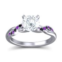 Lab Diamond Ring In Palladium With Amethyst And Black Onyx Samana Round Modern Ring