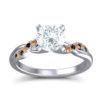 Lab Diamond Ring In Palladium With Black Onyx And Citrine Samana Round Modern Ring
