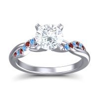 Lab Diamond Ring In Palladium With Garnet And Swiss Blue Topaz Samana Round Modern Ring