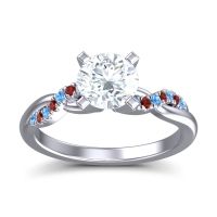 Lab Diamond Ring In 18k White Gold With Swiss Blue Topaz And Garnet Samana Round Modern Ring