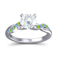 Lab Diamond Ring In Palladium With Swiss Blue Topaz And Peridot Samana Round Modern Ring