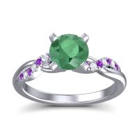 Emerald Engagement Ring In Palladium With Amethyst And Diamond - Samana Round Modern Ring