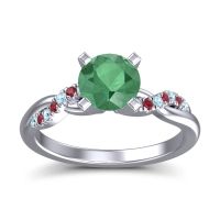 Emerald Ring In Palladium With Aquamarine And Ruby Samana Round Modern Ring