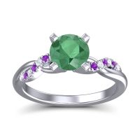 Emerald Ring In Palladium With Diamond And Amethyst Samana Round Modern Ring