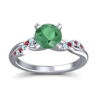 Emerald Ring In Palladium With Ruby And Aquamarine Samana Round Modern Ring