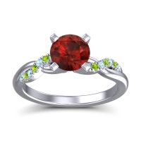 Garnet Ring In Palladium With Aquamarine And Peridot Samana Round Modern Ring