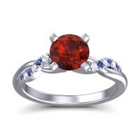 Garnet Ring In Palladium With Blue Sapphire And Lab Diamond Samana Round Modern Ring