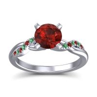 Garnet Ring In Palladium With Emerald Samana Round Modern Ring