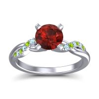 Garnet Ring In Palladium With Peridot And Aquamarine Samana Round Modern Ring