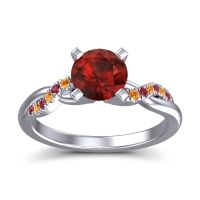 Garnet Ring In Palladium With Ruby And Citrine Samana Round Modern Ring
