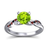 Peridot Ring In Palladium With Black Onyx And Garnet Samana Round Modern Ring