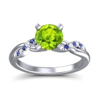 Peridot Ring In Palladium With Diamond And Blue Sapphire Samana Round Modern Ring