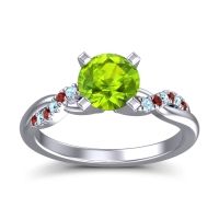 Peridot Ring In Palladium With Garnet And Aquamarine Samana Round Modern Ring