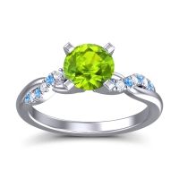 Peridot Ring In Palladium With Swiss Blue Topaz And Lab Diamond Samana Round Modern Ring