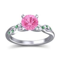 Pink Tourmaline Ring In Palladium With Emerald And Lab Diamond Samana Round Modern Ring