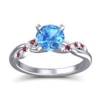 Swiss Blue Topaz Ring In Palladium With Diamond And Ruby Samana Round Modern Ring