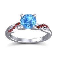 Swiss Blue Topaz Ring In Palladium With Ruby And Garnet Samana Round Modern Ring