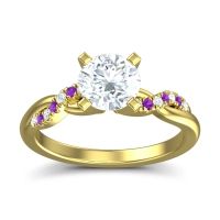 Lab Diamond Ring In 14k Yellow Gold With Diamond And Amethyst Samana Round Modern Ring