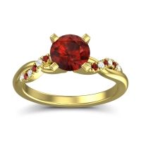 Garnet Ring In 18k Yellow Gold With Lab Diamond Samana Round Modern Ring