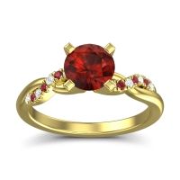 Garnet Ring In 18k Yellow Gold With Diamond And Ruby Samana Round Modern Ring