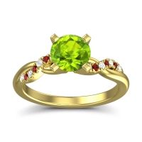 Peridot Ring In 18k Yellow Gold With Diamond And Garnet Samana Round Modern Ring