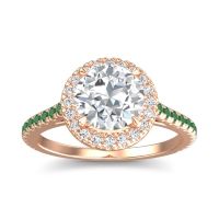 Lab Diamond Ring In 14K Rose Gold With Diamond And Emerald Zalka Round Halo Ring