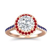 Lab Diamond Ring In 18K Rose Gold With Ruby And Blue Sapphire Zalka Round Halo Ring