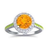 Citrine Ring In Palladium With Lab Diamond And Peridot Zalka Round Halo Ring