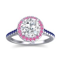 Lab Diamond Ring In Palladium With Pink Tourmaline And Blue Sapphire Zalka Round Halo Ring