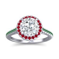 Lab Diamond Ring In Palladium With Ruby And Emerald Zalka Round Halo Ring
